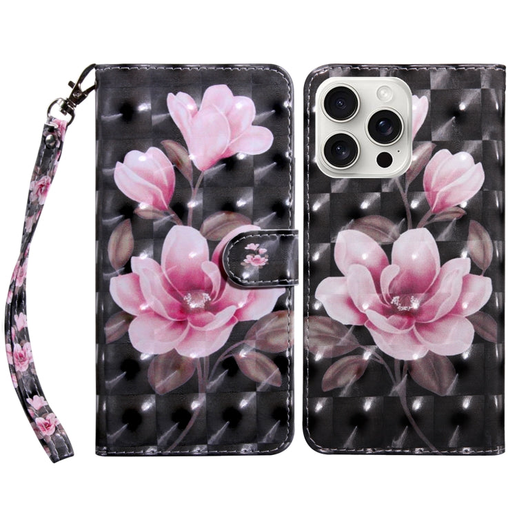 For iPhone 16 Pro Max 3D Painted Leather Phone Case(Pink Flower) - iPhone 16 Pro Max Cases by buy2fix | Online Shopping UK | buy2fix