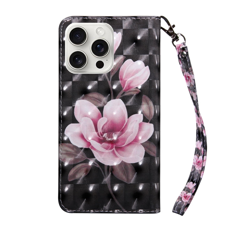 For iPhone 16 Pro Max 3D Painted Leather Phone Case(Pink Flower) - iPhone 16 Pro Max Cases by buy2fix | Online Shopping UK | buy2fix