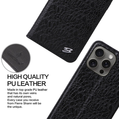 For iPhone 16 Pro Fierre Shann Crocodile Texture Magnetic Genuine Leather Phone Case(Black) - iPhone 16 Pro Cases by FIERRE SHANN | Online Shopping UK | buy2fix