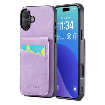 For iPhone 16 Plus Fierre Shann Crazy Horse Card Holder Back Cover PU Phone Case(Purple) - iPhone 16 Plus Cases by FIERRE SHANN | Online Shopping UK | buy2fix