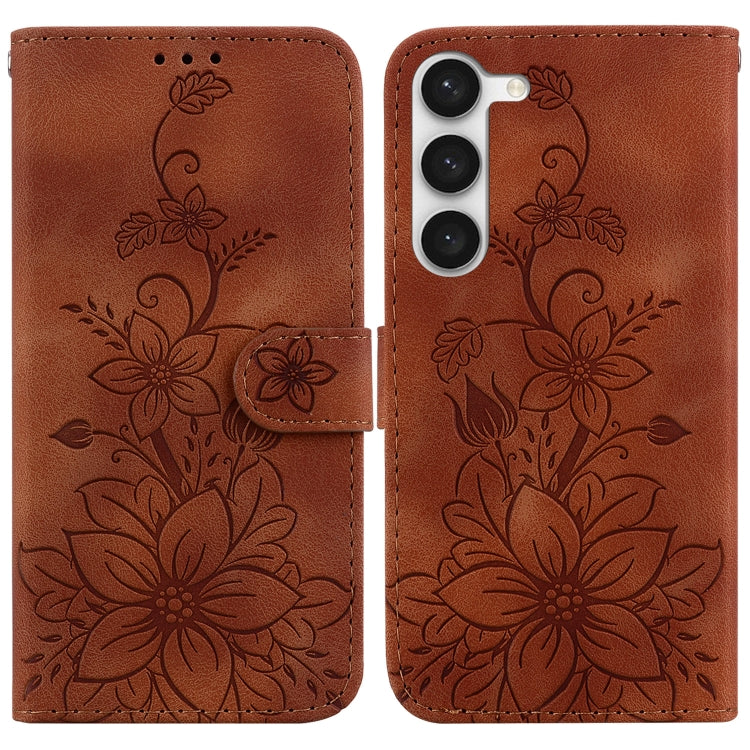 For Samsung Galaxy S23 5G Lily Embossed Leather Phone Case(Brown) - Galaxy S23 5G Cases by buy2fix | Online Shopping UK | buy2fix