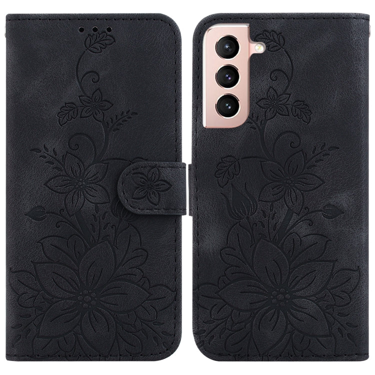 For Samsung Galaxy S21 5G Lily Embossed Leather Phone Case(Black) - Galaxy S21 5G Cases by buy2fix | Online Shopping UK | buy2fix