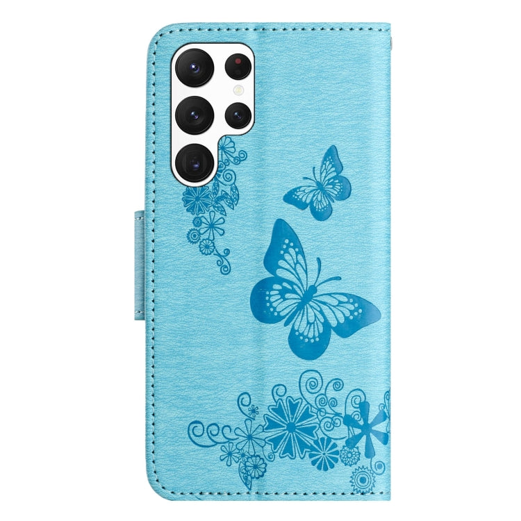 For Samsung Galaxy S24 Ultra 5G Butterfly Embossed Flip Leather Phone Case(Blue) - Galaxy S24 Ultra 5G Cases by buy2fix | Online Shopping UK | buy2fix