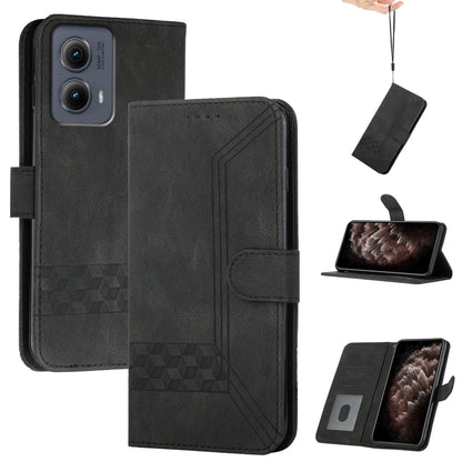 For Motorola Edge 5G 2024 Cubic Skin Feel Flip Leather Phone Case(Black) - Motorola Cases by buy2fix | Online Shopping UK | buy2fix