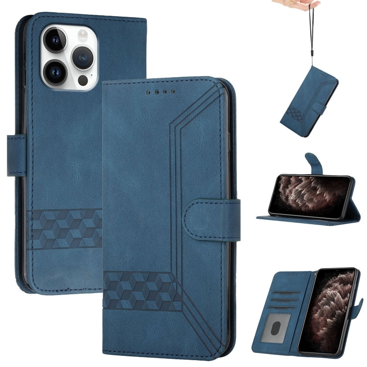 For iPhone 16 Pro Max Cubic Skin Feel Flip Leather Phone Case(Blue) - iPhone 16 Pro Max Cases by buy2fix | Online Shopping UK | buy2fix