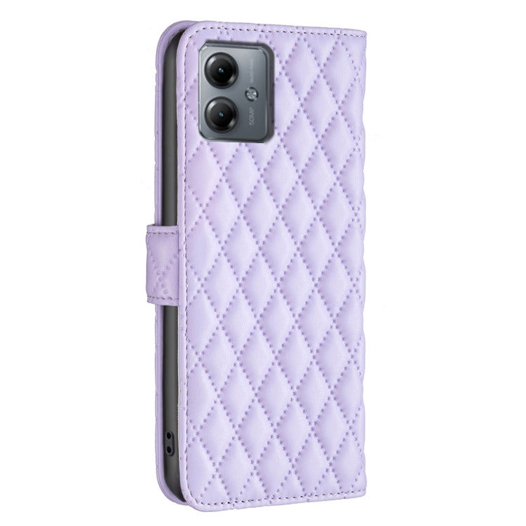 For Motorola Moto G14 4G Diamond Lattice Wallet Flip Leather Phone Case(Purple) - Motorola Cases by buy2fix | Online Shopping UK | buy2fix