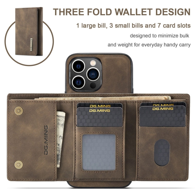 For iPhone 15 Pro Max DG.MING M1 Series 3-Fold Multi Card Wallet Leather Phone Case(Coffee) - iPhone 15 Pro Max Cases by DG.MING | Online Shopping UK | buy2fix