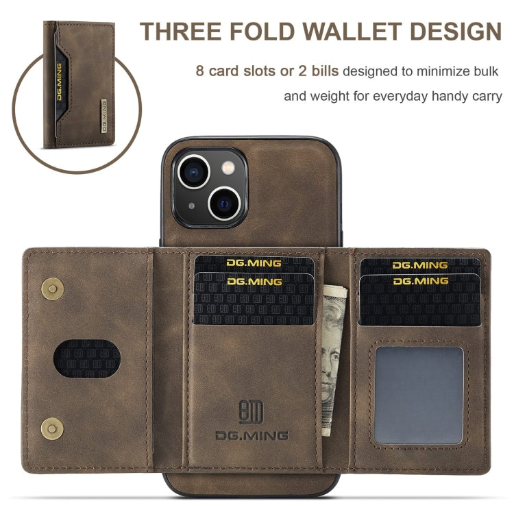 For iPhone 15 DG.MING M2 Series 3-Fold Card Bag Wallet Leather Phone Case(Coffee) - iPhone 15 Cases by DG.MING | Online Shopping UK | buy2fix