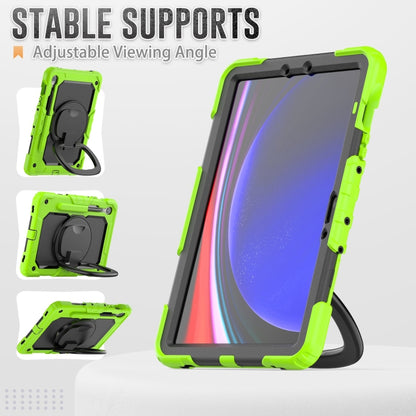 For Samsung Galaxy Tab S9 D Type Silicone Hybrid PC Tablet Case with Handle Holder(Yellow Green) - Galaxy Tab S9 Cases by buy2fix | Online Shopping UK | buy2fix