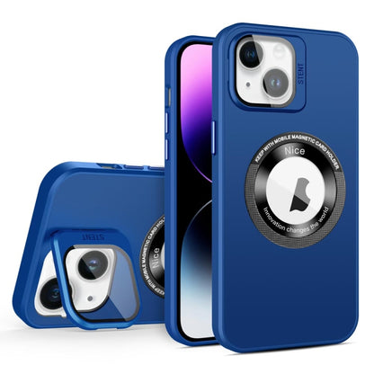 For iPhone 15 Plus Skin Feel Magnifier MagSafe Lens Holder Phone Case(Royal Blue) - iPhone 15 Plus Cases by buy2fix | Online Shopping UK | buy2fix