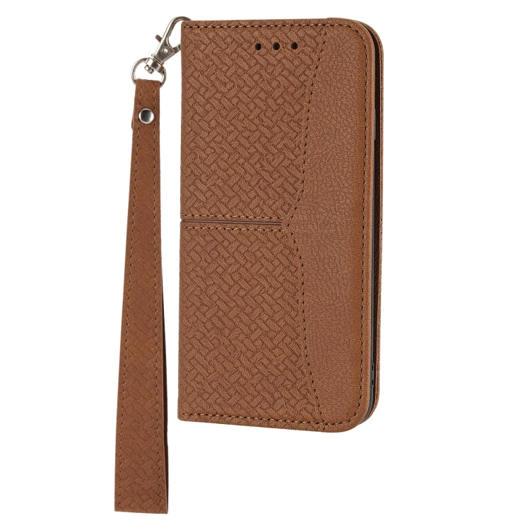 For iPhone SE 2024 Woven Texture Stitching Magnetic Leather Phone Case(Brown) - More iPhone Cases by buy2fix | Online Shopping UK | buy2fix