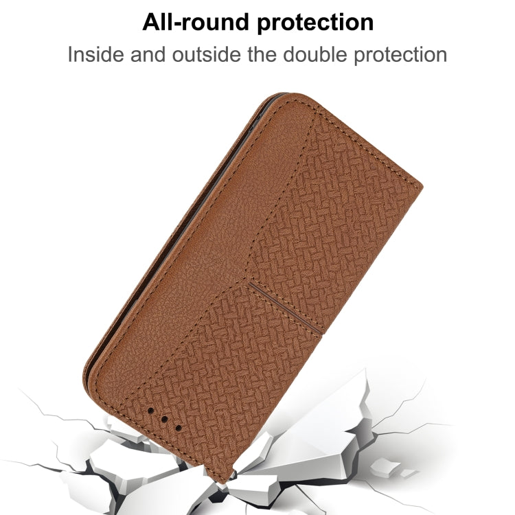 For iPhone SE 2024 Woven Texture Stitching Magnetic Leather Phone Case(Brown) - More iPhone Cases by buy2fix | Online Shopping UK | buy2fix