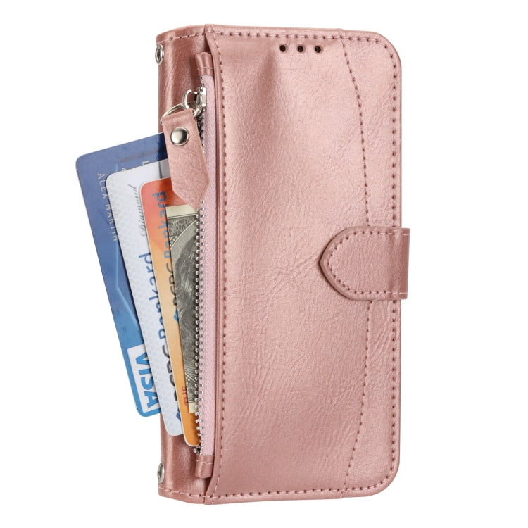 For iPhone SE 2024 Oil Skin Zipper Wallet Leather Phone Case(Rose Gold) - More iPhone Cases by buy2fix | Online Shopping UK | buy2fix