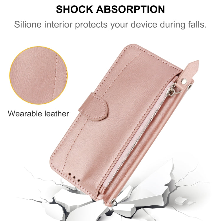 For iPhone SE 2024 Oil Skin Zipper Wallet Leather Phone Case(Rose Gold) - More iPhone Cases by buy2fix | Online Shopping UK | buy2fix