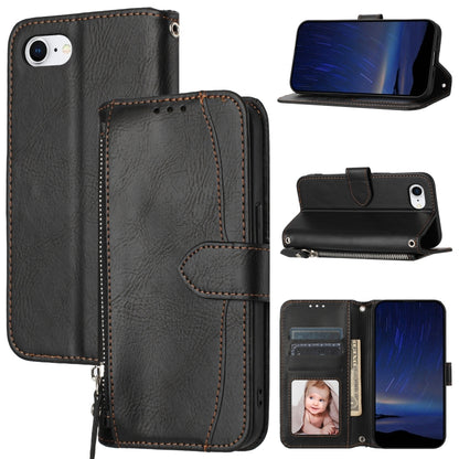 For iPhone SE 2024 Oil Skin Zipper Wallet Leather Phone Case(Black) - More iPhone Cases by buy2fix | Online Shopping UK | buy2fix