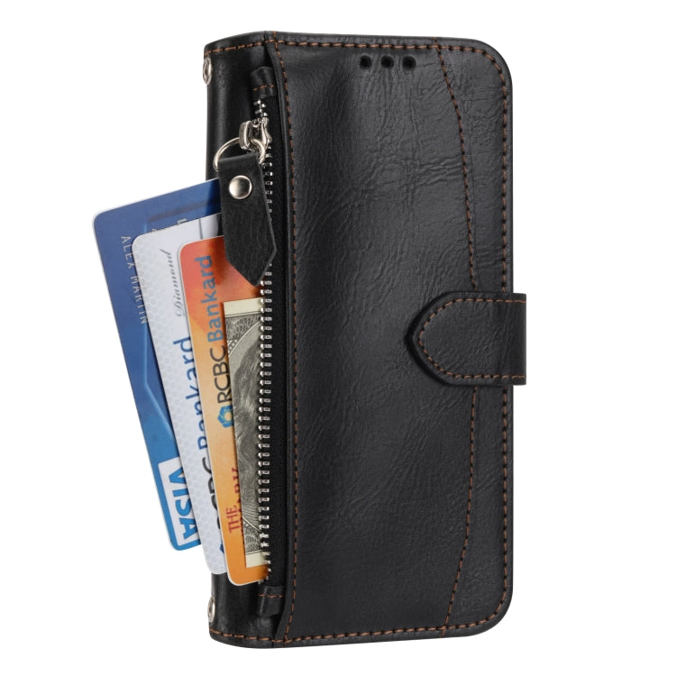 For iPhone SE 2024 Oil Skin Zipper Wallet Leather Phone Case(Black) - More iPhone Cases by buy2fix | Online Shopping UK | buy2fix