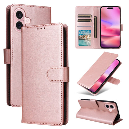 For iPhone 16 Multifunctional Horizontal Flip Leather Phone Case with Three Card Slots(Rose Gold) - iPhone 16 Cases by buy2fix | Online Shopping UK | buy2fix