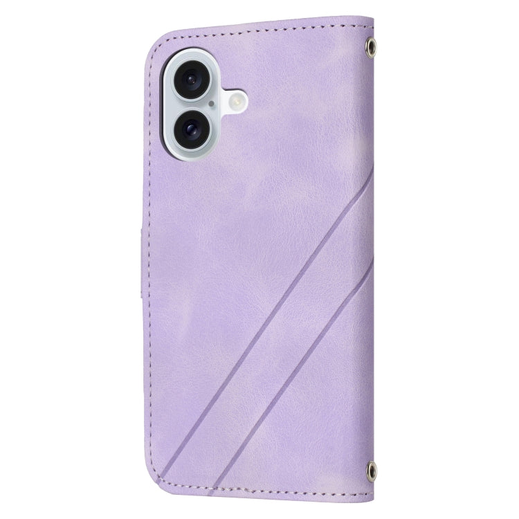 For iPhone 16 Embossed Line Leather Phone Case with Lanyard(Purple) - iPhone 16 Cases by buy2fix | Online Shopping UK | buy2fix