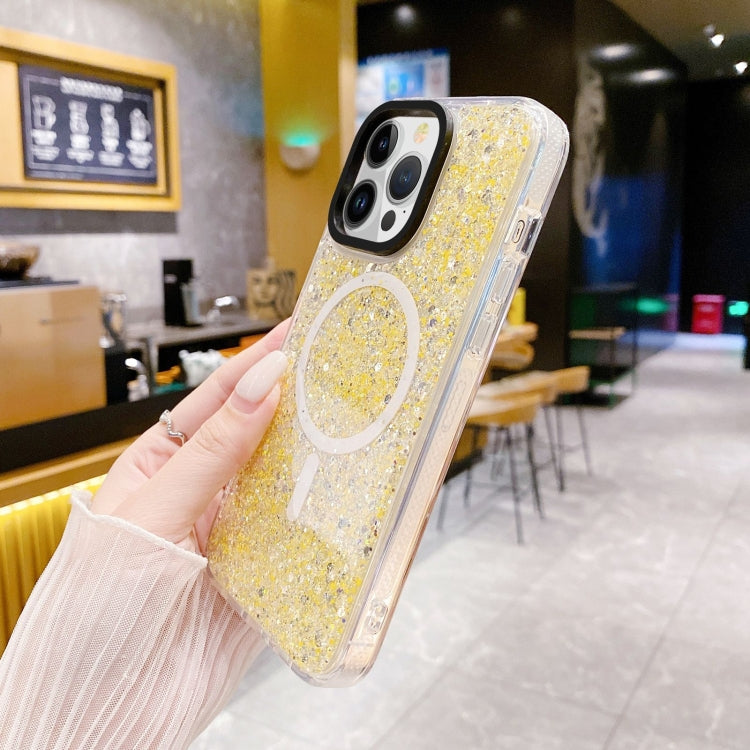 For iPhone 15 Gold Armor MagSafe Glitter Epoxy Phone Case(Yellow) - iPhone 15 Cases by buy2fix | Online Shopping UK | buy2fix