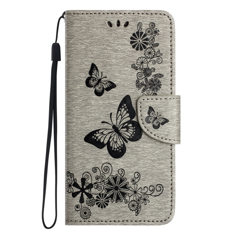 For iPhone 16 Butterfly Embossed Flip Leather Phone Case(Grey) - iPhone 16 Cases by buy2fix | Online Shopping UK | buy2fix