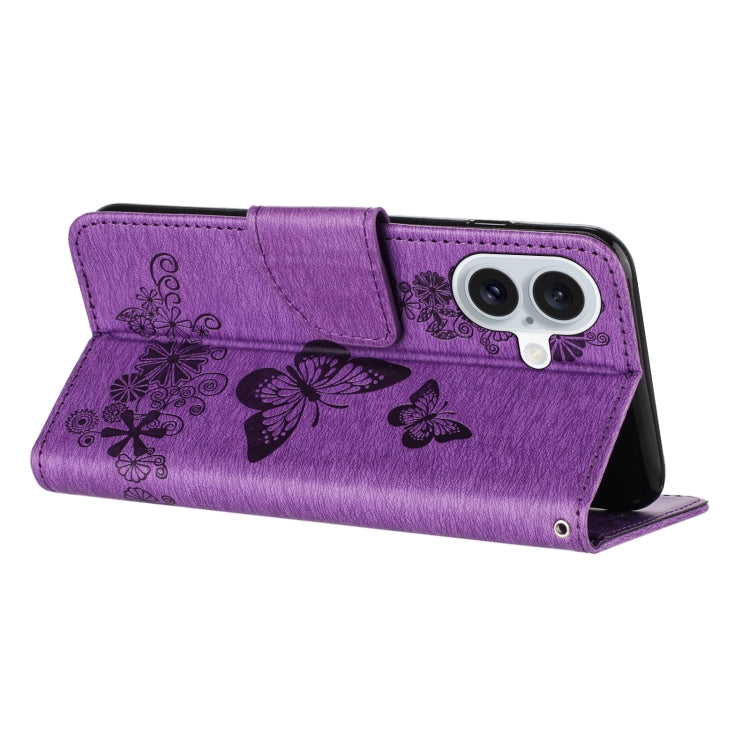 For iPhone 16 Plus Butterfly Embossed Flip Leather Phone Case(Purple) - iPhone 16 Plus Cases by buy2fix | Online Shopping UK | buy2fix