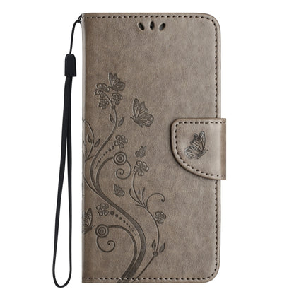 For iPhone 16 Pro Butterfly Flower Pattern Flip Leather Phone Case(Grey) - iPhone 16 Pro Cases by buy2fix | Online Shopping UK | buy2fix