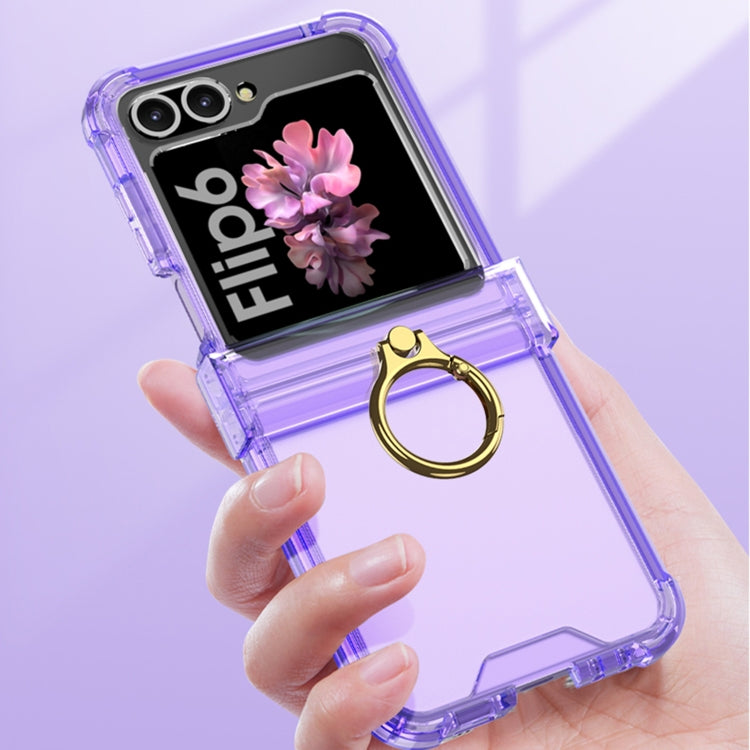 For Samsung Galaxy Z Flip6 Gkk Airbag Hinge Silicone Phone Case with Ring Holder & Tempered Film(Transparent Purple) - Galaxy Z Flip6 5G Cases by GKK | Online Shopping UK | buy2fix