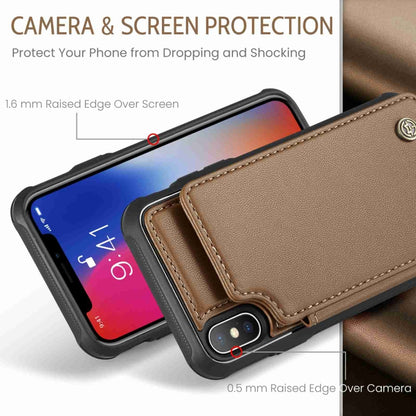 For iPhone XS / X CaseMe C22 Card Slots Holder RFID Anti-theft Phone Case(Brown) - More iPhone Cases by CaseMe | Online Shopping UK | buy2fix