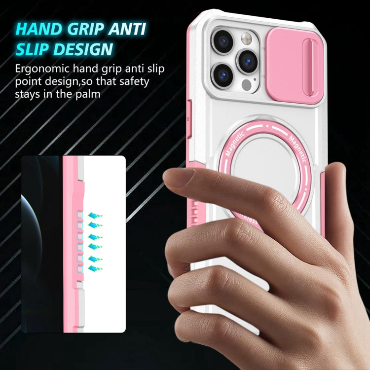 For iPhone 12 Pro Max Sliding Camshield Magsafe Holder TPU Hybrid PC Phone Case(Pink White) - iPhone 12 Pro Max Cases by buy2fix | Online Shopping UK | buy2fix