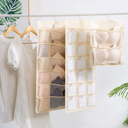 5+10 Grids Underwear Storage Bag Non-woven Double-sided Hanging Storage Bag(Beige) - Storage Bags by buy2fix | Online Shopping UK | buy2fix
