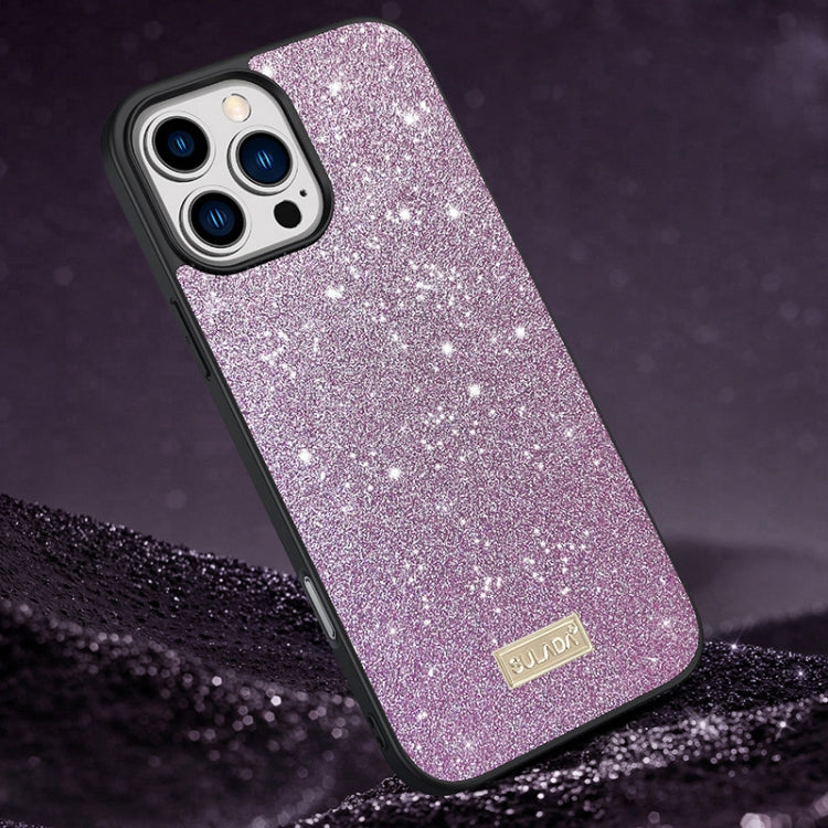 For iPhone 16 Pro Max SULADA Glittery PC Hybrid TPU Handmade Leather Phone Case(Purple) - iPhone 16 Pro Max Cases by SULADA | Online Shopping UK | buy2fix