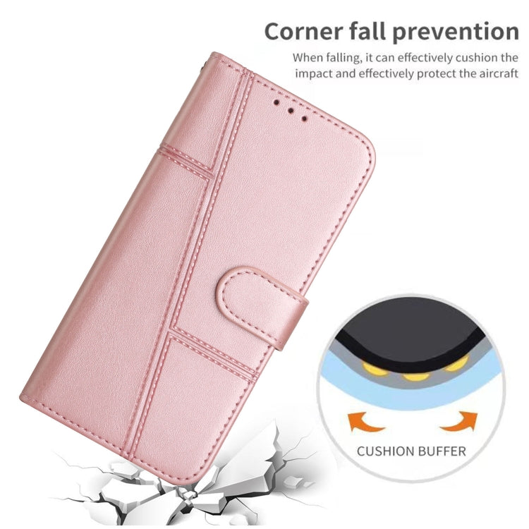 For Motorola Moto G Power 2024 Stitching Calf Texture Buckle Leather Phone Case(Rose Gold) - Motorola Cases by buy2fix | Online Shopping UK | buy2fix