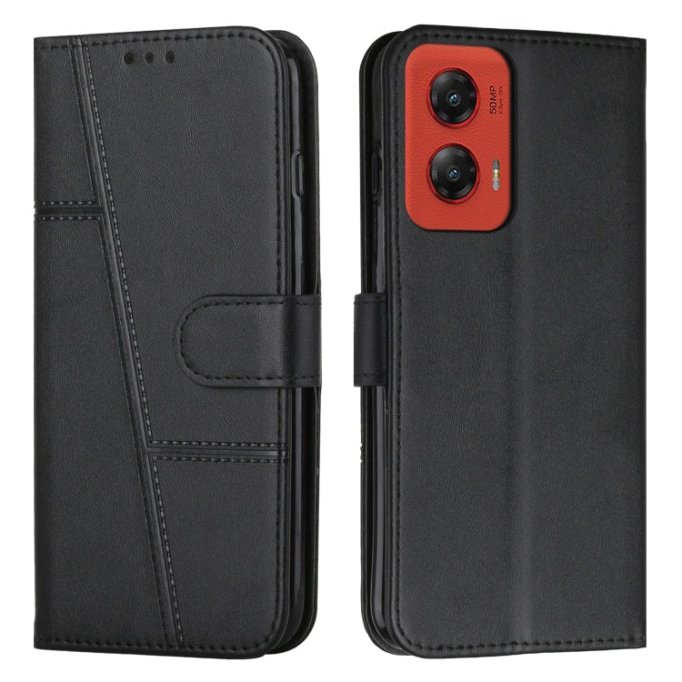 For Motorola Moto G Stylus 5G 2024 Stitching Calf Texture Buckle Leather Phone Case(Black) - Motorola Cases by buy2fix | Online Shopping UK | buy2fix