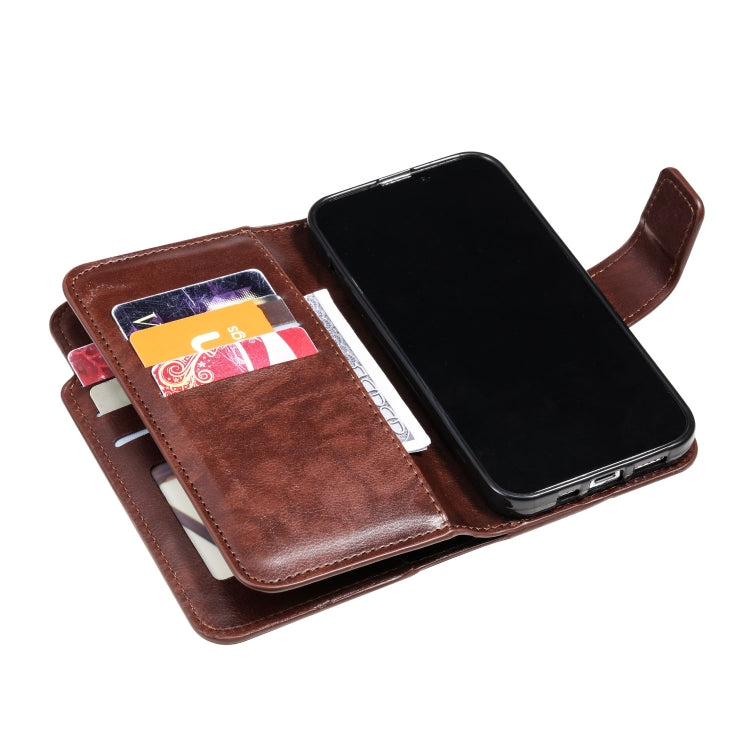 For iPhone 16 Pro Max Tri-Fold 9-Card Wallets Leather Phone Case(Brown) - iPhone 16 Pro Max Cases by buy2fix | Online Shopping UK | buy2fix