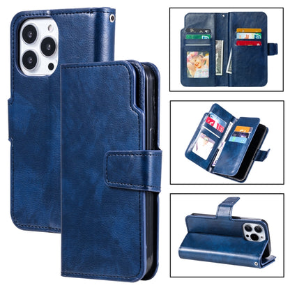 For iPhone 16 Pro Tri-Fold 9-Card Wallets Leather Phone Case(Blue) - iPhone 16 Pro Cases by buy2fix | Online Shopping UK | buy2fix