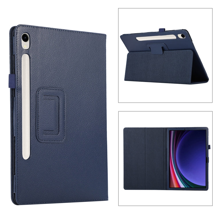 For Samsung Galaxy Tab S9+ Litchi Texture Leather Tablet Case with Holder(Dark Blue) - Other Galaxy Tab PC by buy2fix | Online Shopping UK | buy2fix