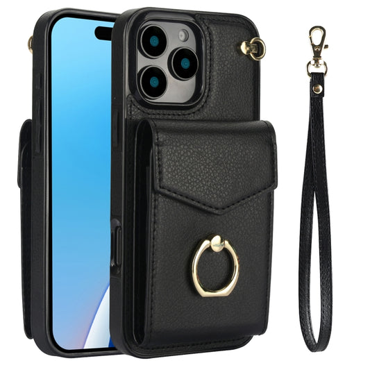 For iPhone 16 Pro Max Ring Holder RFID Card Slot Phone Case(Black) - iPhone 16 Pro Max Cases by buy2fix | Online Shopping UK | buy2fix