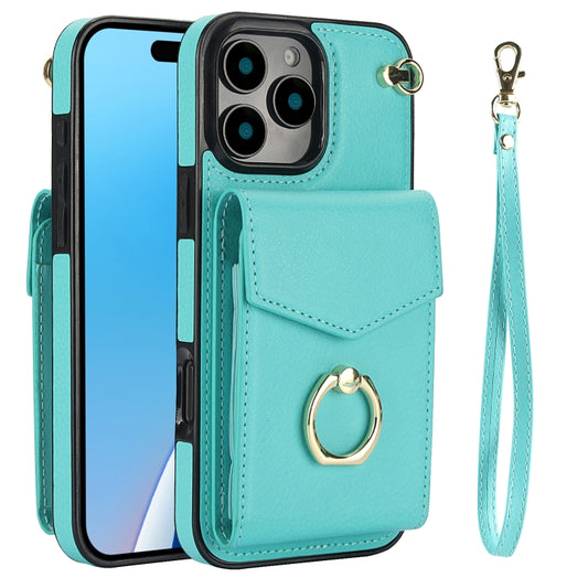 For iPhone 16 Pro Ring Holder RFID Card Slot Phone Case(Mint Green) - iPhone 16 Pro Cases by buy2fix | Online Shopping UK | buy2fix