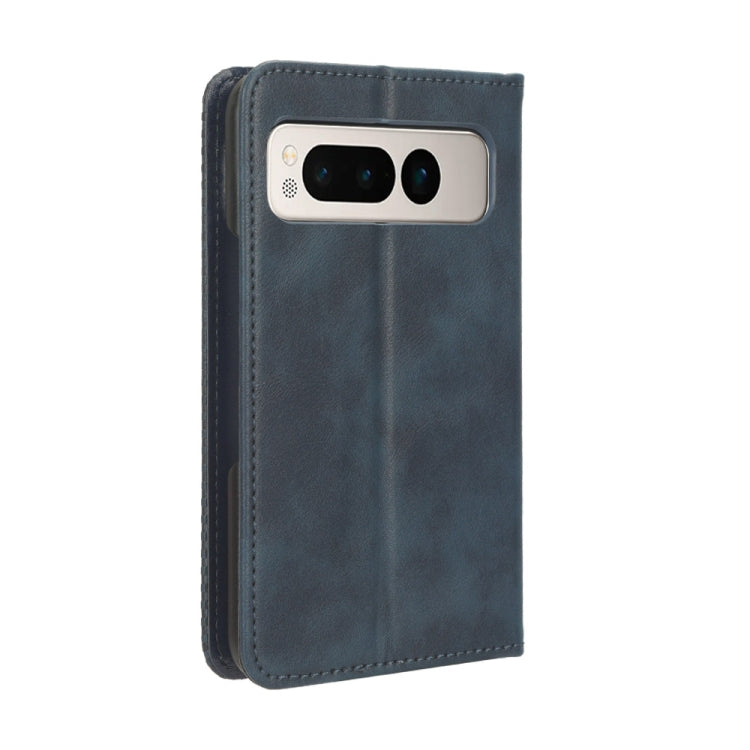 For Google Pixel Fold Magnetic Buckle Retro Texture Leather Phone Case(Blue) - Google Cases by buy2fix | Online Shopping UK | buy2fix