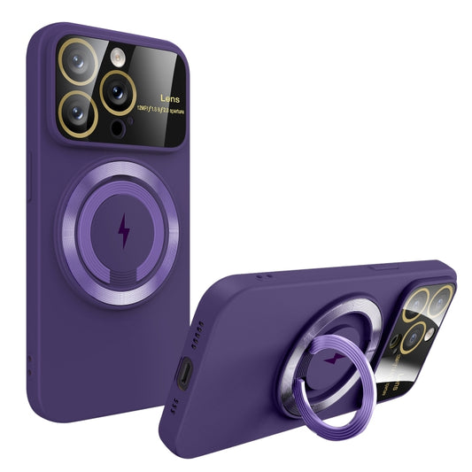 For iPhone 15 Pro Large Window MagSafe Magnetic Holder Phone Case(Dark Purple) - iPhone 15 Pro Cases by buy2fix | Online Shopping UK | buy2fix