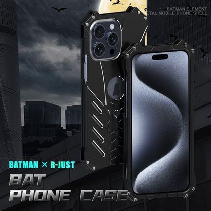 For iPhone 16 Plus R-JUST Batman Hollow Metal Phone Protective Case(Black) - iPhone 16 Plus Cases by R-JUST | Online Shopping UK | buy2fix