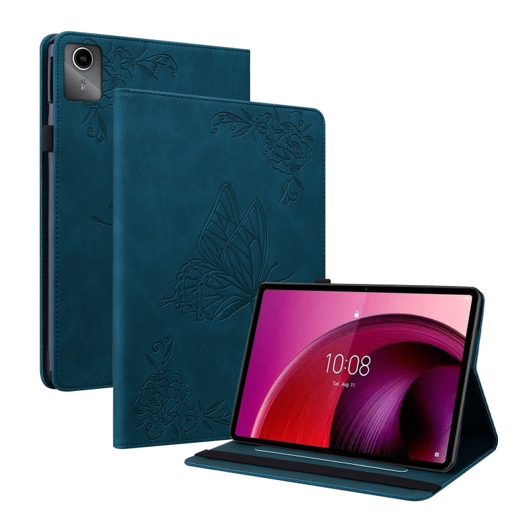 For Lenovo Tab M11/Xiaoxin Pad 11 2024 Butterfly Flower Embossed Leather Tablet Case(Blue) - Lenovo by buy2fix | Online Shopping UK | buy2fix