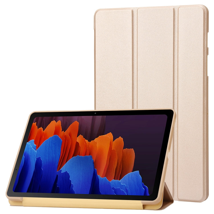 For Samsung Galaxy Tab S9+ 3-Fold Holder Silicone Leather Tablet Case(Gold) - Galaxy Tab S9+ Cases by buy2fix | Online Shopping UK | buy2fix