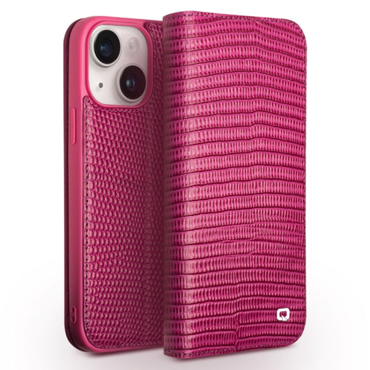 For iPhone 15 Plus QIALINO Little Crocodile Texture Genuine Leather Phone Case(Rose Red) - iPhone 15 Plus Cases by QIALINO | Online Shopping UK | buy2fix