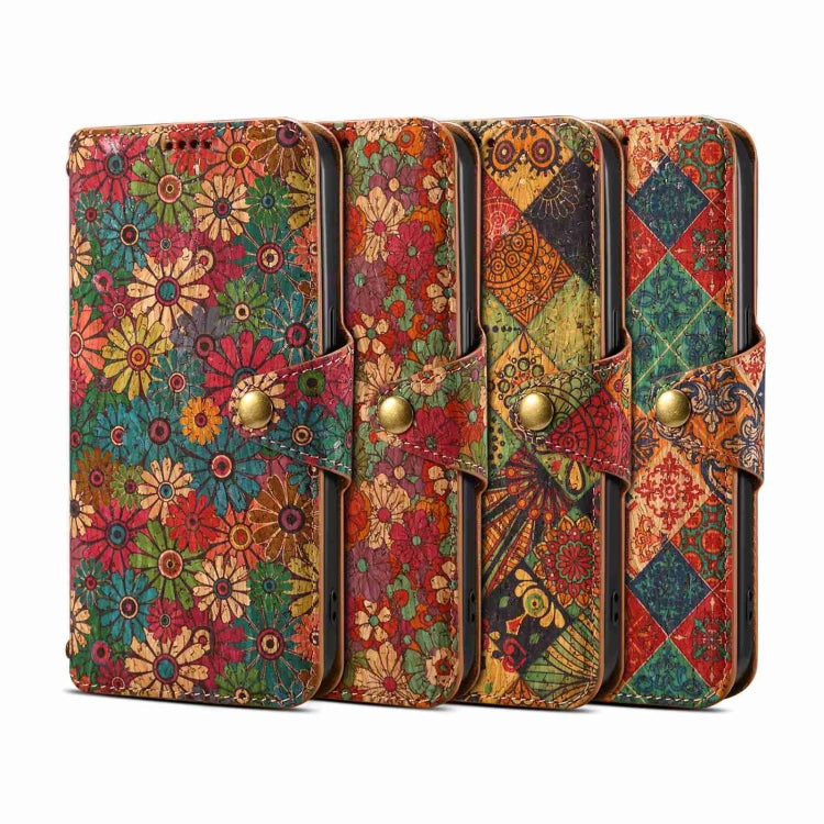 For iPhone 16 Plus Denior Flower Language Series Cork Fabric Oil Edge Leather Phone Case(Spring) - iPhone 16 Plus Cases by Denior | Online Shopping UK | buy2fix