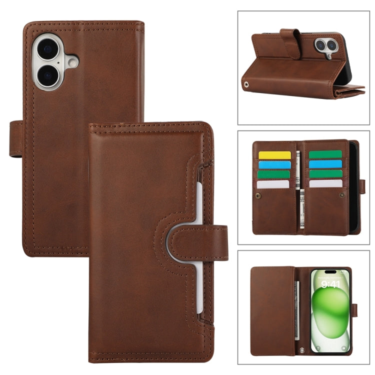 For iPhone 16 Plus Wristband Card Slot Leather Phone Case(Coffee) - iPhone 16 Plus Cases by buy2fix | Online Shopping UK | buy2fix