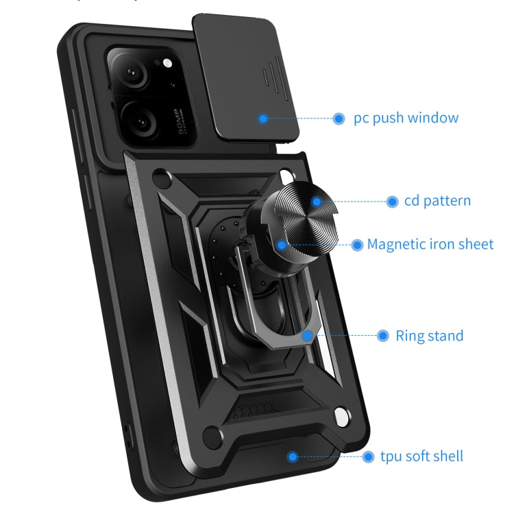 For Xiaomi 13T/13T Pro/Redmi K60 Ultra Sliding Camera Cover Design TPU Hybrid PC Phone Case(Black) - Redmi K60 Ultra Cases by buy2fix | Online Shopping UK | buy2fix