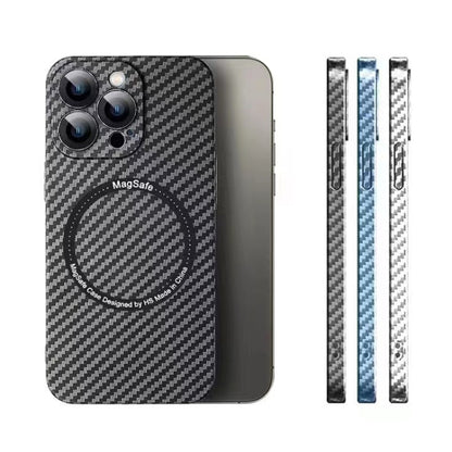 For iPhone 12 MagSafe Magnetic PC Carbon Fiber Phone Case with Lens Film(Silver White) - iPhone 12 / 12 Pro Cases by buy2fix | Online Shopping UK | buy2fix