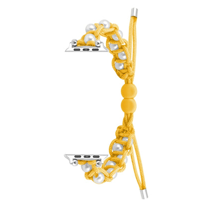 For Apple Watch Ultra 2 49mm Paracord Gypsophila Beads Drawstring Braided Watch Band(Yellow) - Watch Bands by buy2fix | Online Shopping UK | buy2fix