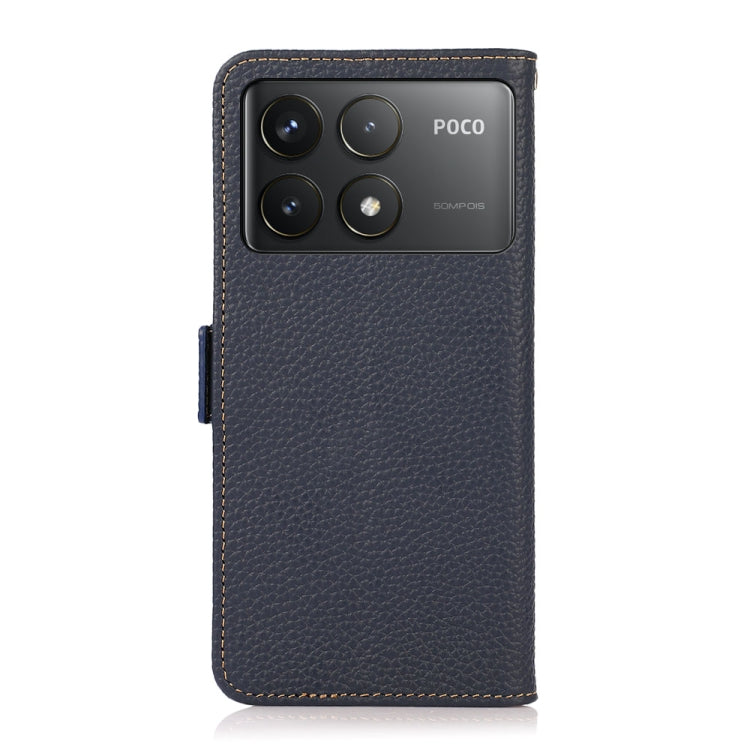 For Xiaomi Redmi K70 Pro KHAZNEH Side-Magnetic Litchi Genuine Leather RFID Phone Case(Blue) - K70 Pro Cases by buy2fix | Online Shopping UK | buy2fix